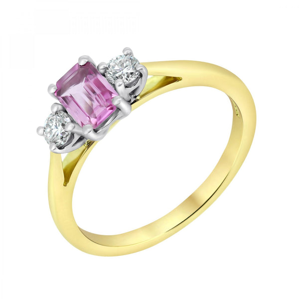 18ct yellow gold 0.65ct pink sapphire & 0.20ct diamond ring
