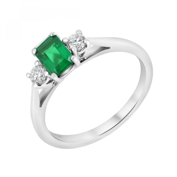 Platinum 0.42ct emerald & 0.20ct diamond 3 stone ring