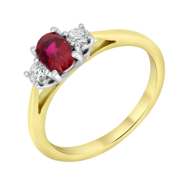 18ct yellow gold 0.47ct ruby & 0.20ct diamond 3 stone ring