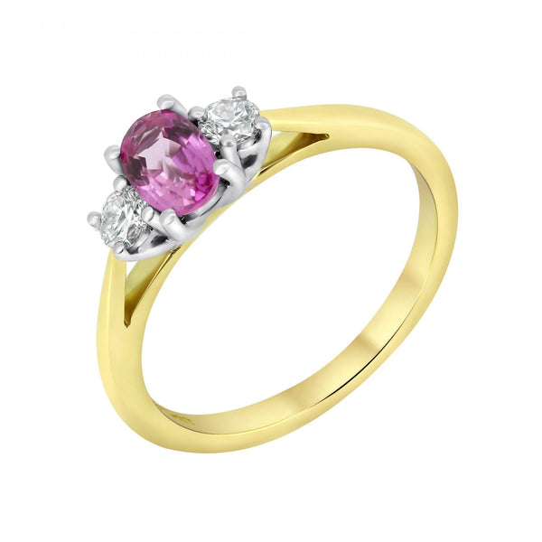18ct yellow gold 0.59ct pink sapphire & 0.20ct diamond ring