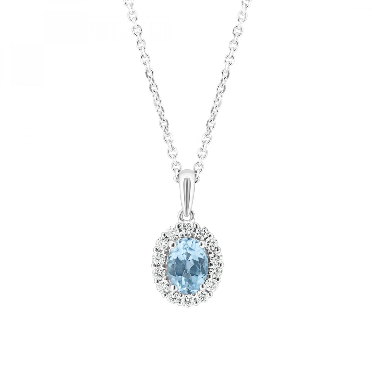 Platinum 0.95ct blue topaz & 0.26ct diamond cluster pendant