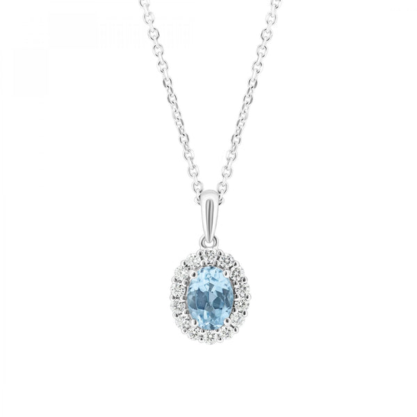 Platinum 0.95ct blue topaz & 0.26ct diamond cluster pendant