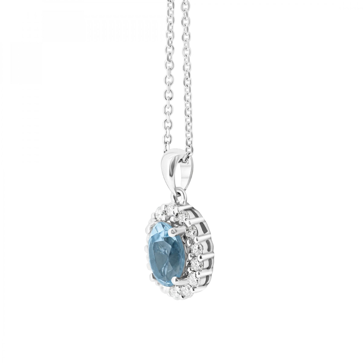 Platinum 0.95ct blue topaz & 0.26ct diamond cluster pendant