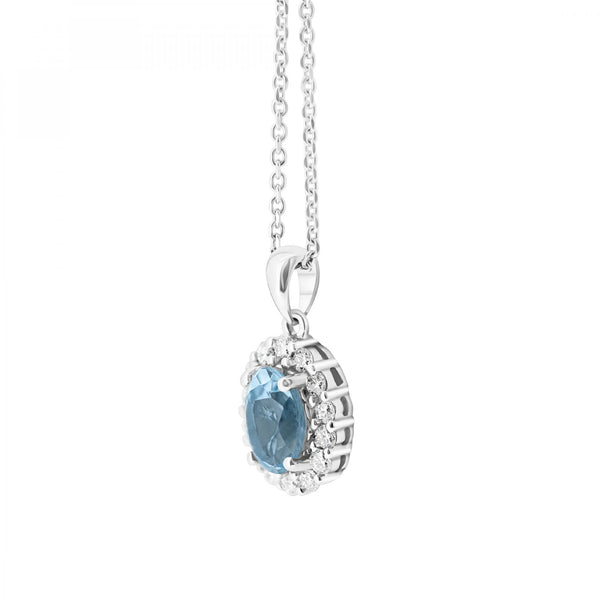Platinum 0.95ct blue topaz & 0.26ct diamond cluster pendant