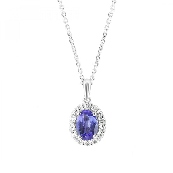 Platinum 0.70ct tanzanite & 0.24ct diamond cluster pendant