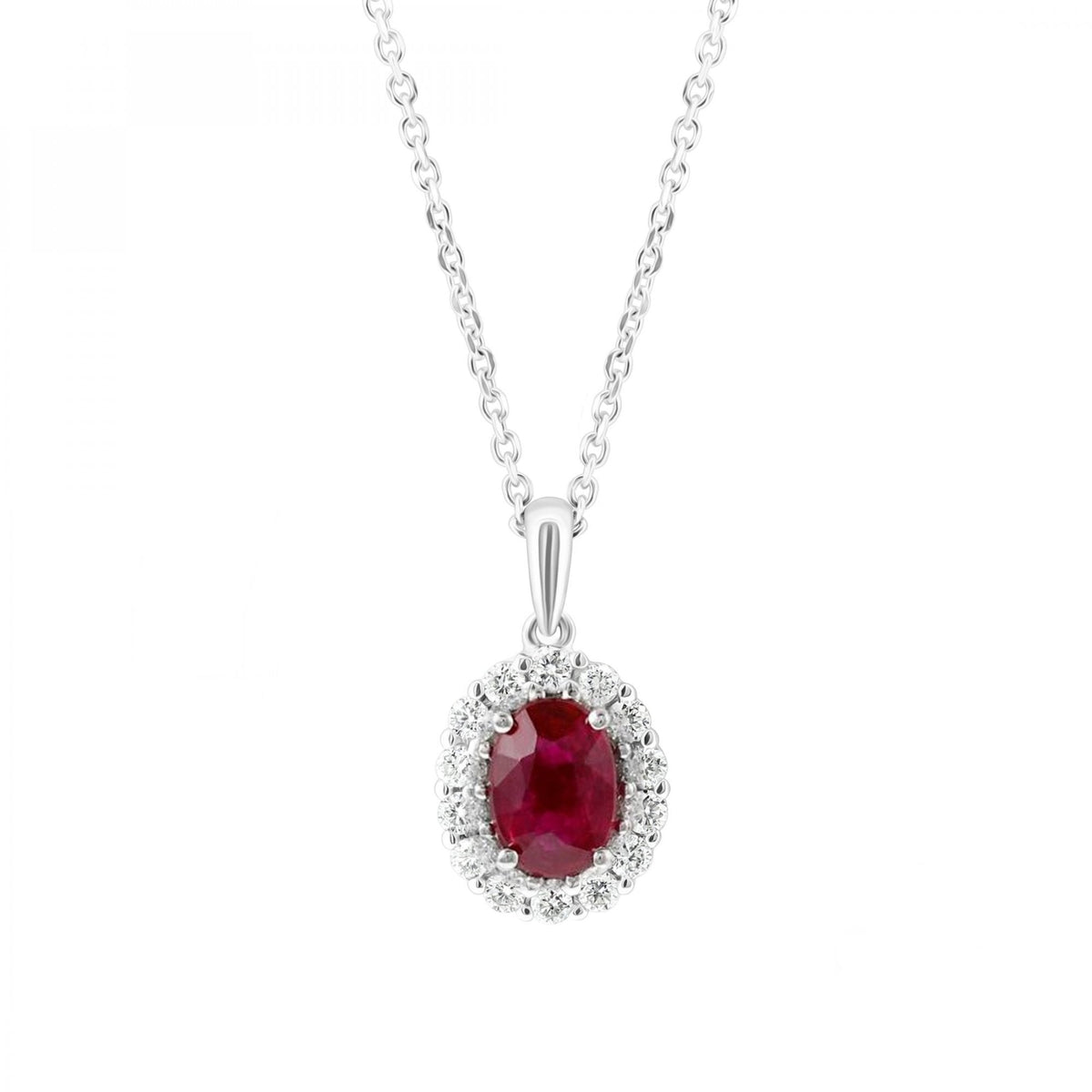 Platinum 0.86ct ruby & 0.25ct diamond cluster pendant