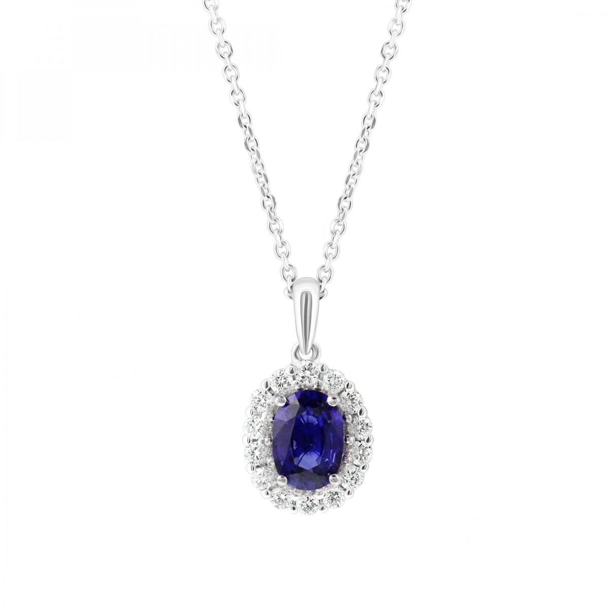 Platinum 1.00ct sapphire & 0.25ct diamond cluster pendant