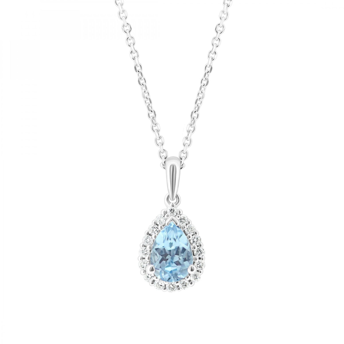 Platinum 0.85ct blue topaz & 0.14ct diamond cluster pendant