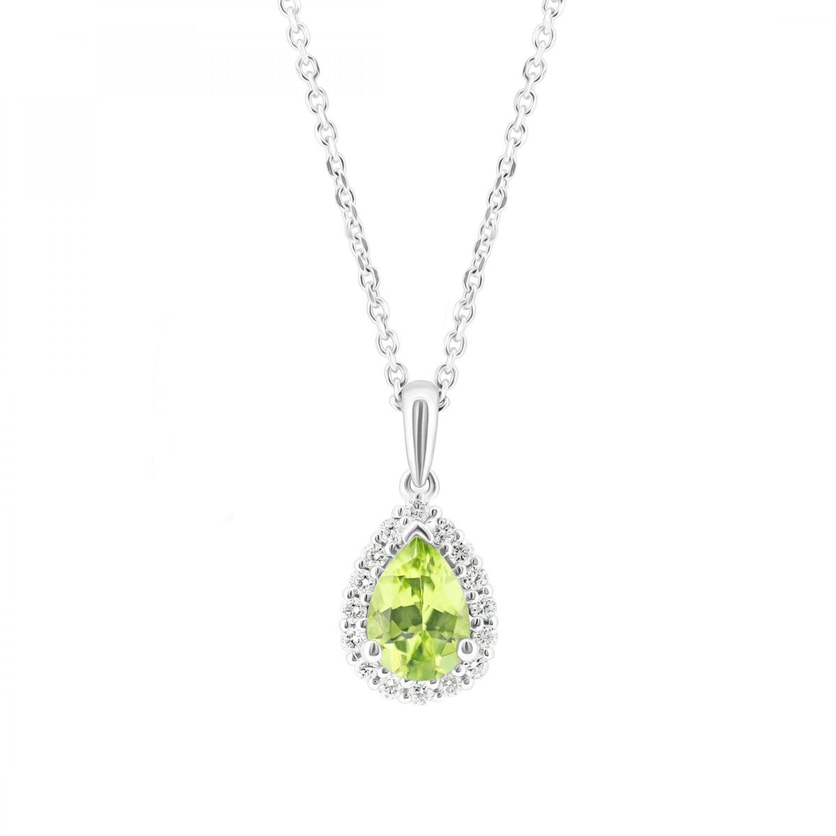Platinum 0.68ct peridot & 0.14ct diamond cluster pendant