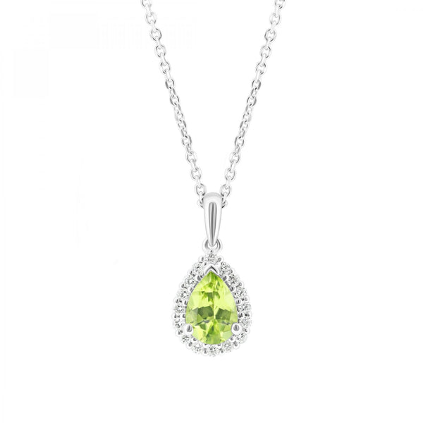 Platinum 0.68ct peridot & 0.14ct diamond cluster pendant
