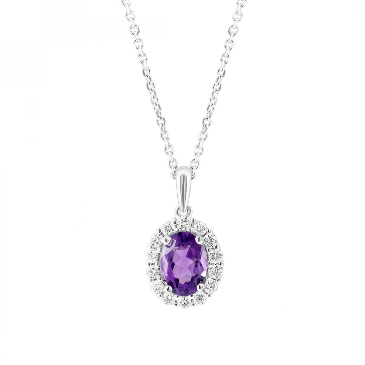 Platinum 0.75ct amethyst & 0.26ct diamond cluster pendant