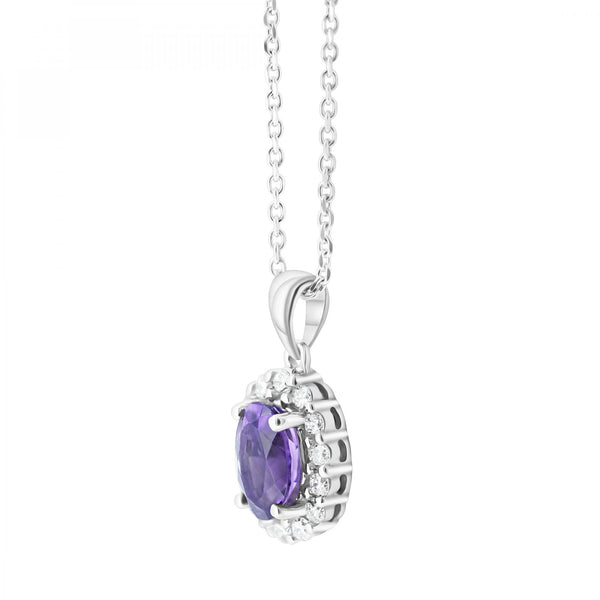 Platinum 0.75ct amethyst & 0.26ct diamond cluster pendant