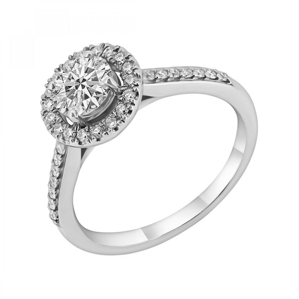 Platinum 0.70ct E VS1 GIA round brilliant cut diamond halo ring