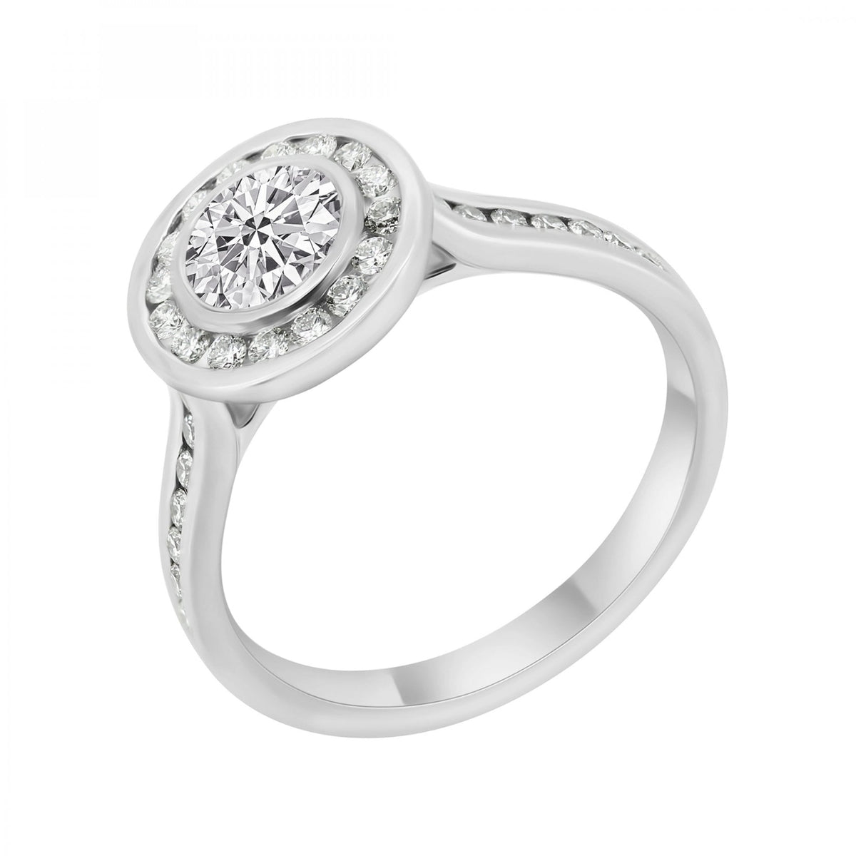 Platinum 0.80ct F VS1 EGL round brilliant cut diamond halo ring