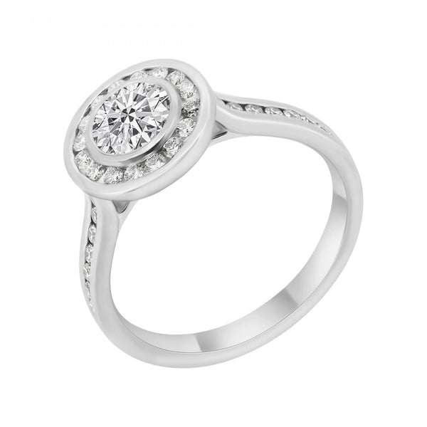 Platinum 0.80ct F VS1 EGL round brilliant cut diamond halo ring