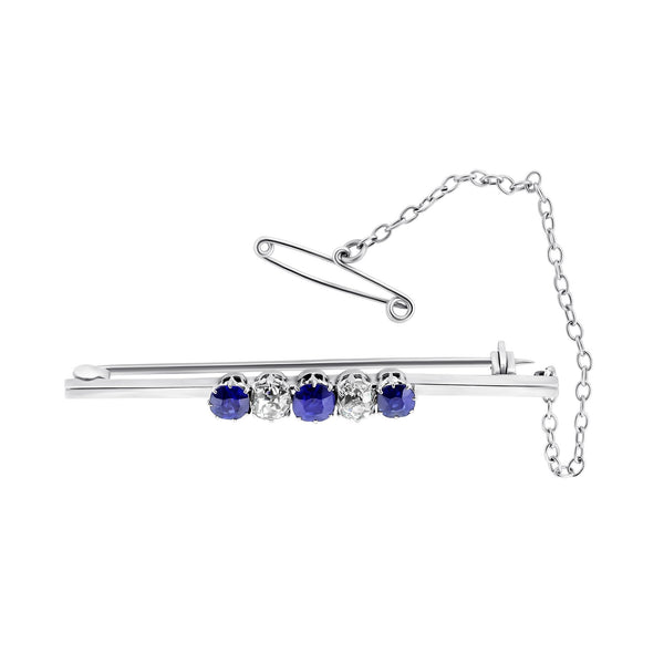 18ct white gold sapphire & diamond 5 stone bar brooch
