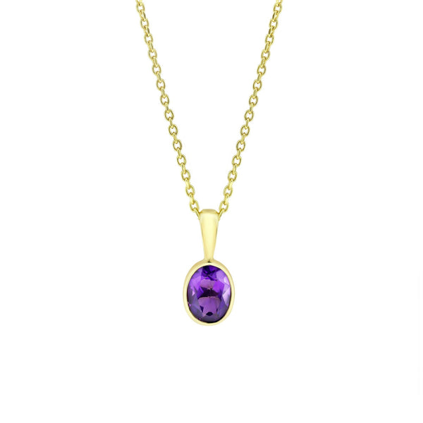 9ct yellow gold 8mm x 6mm oval amethyst pendant