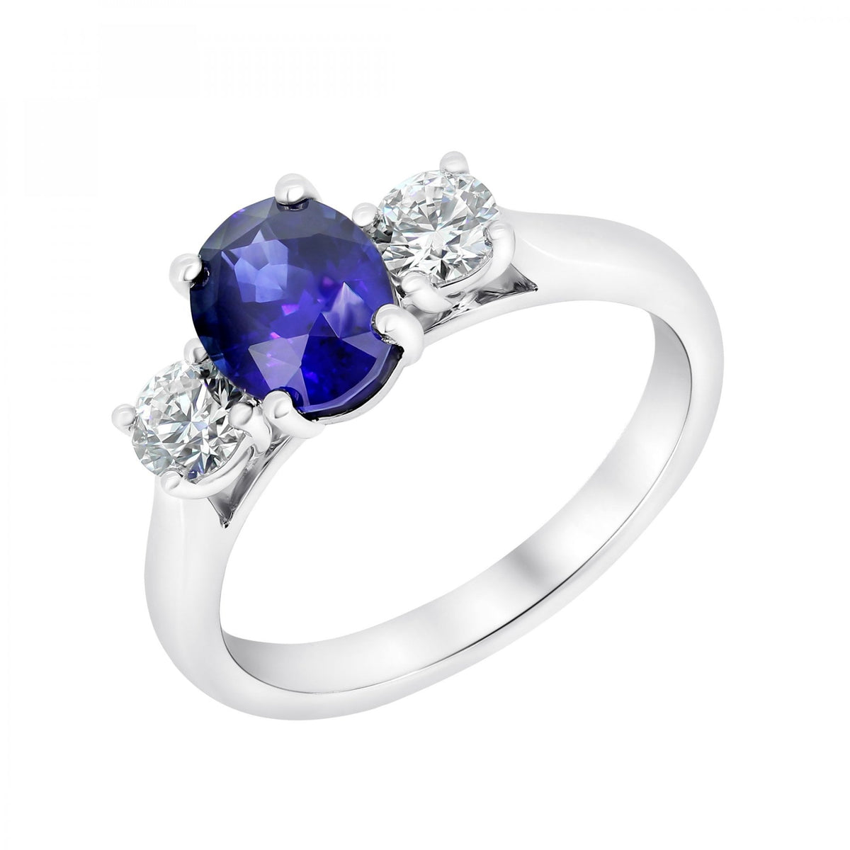 Platinum 1.84ct sapphire & 0.52ct diamond 3 stone ring