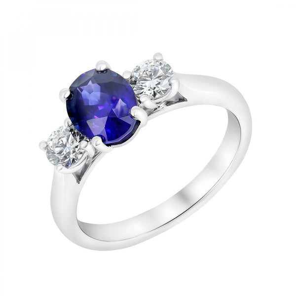 Platinum 1.84ct sapphire & 0.52ct diamond 3 stone ring