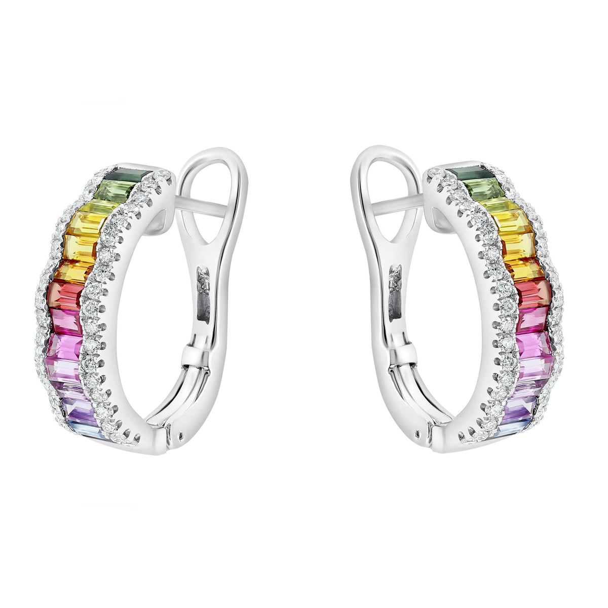 18ct white gold 2.04ct multi sapphire & 0.38ct diamond earrings