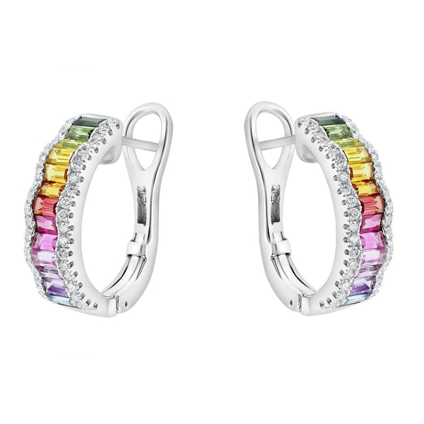 18ct white gold 2.04ct multi sapphire & 0.38ct diamond earrings