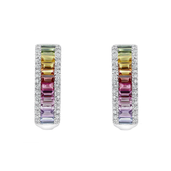 18ct white gold 2.04ct multi sapphire & 0.38ct diamond earrings