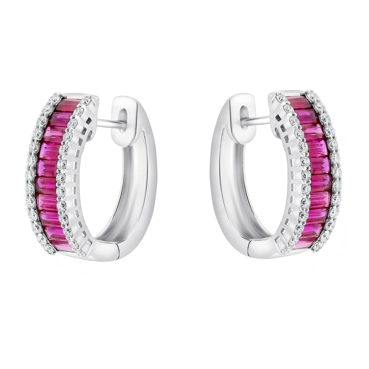 18ct white gold 2.09ct ruby & 0.50ct diamond hoop earrings