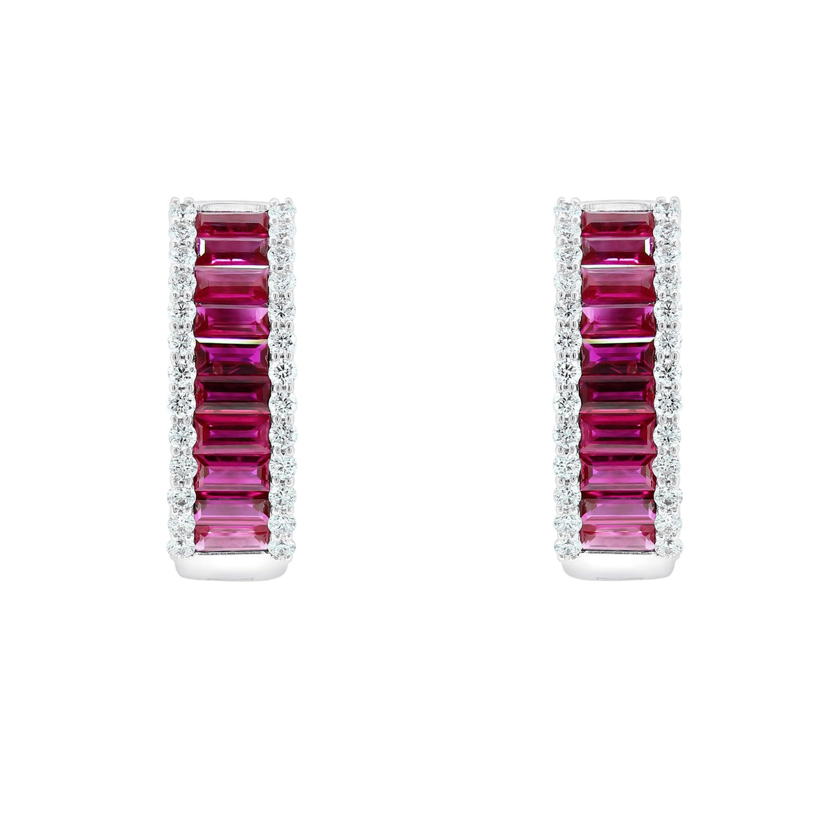 18ct white gold 2.09ct ruby & 0.50ct diamond hoop earrings