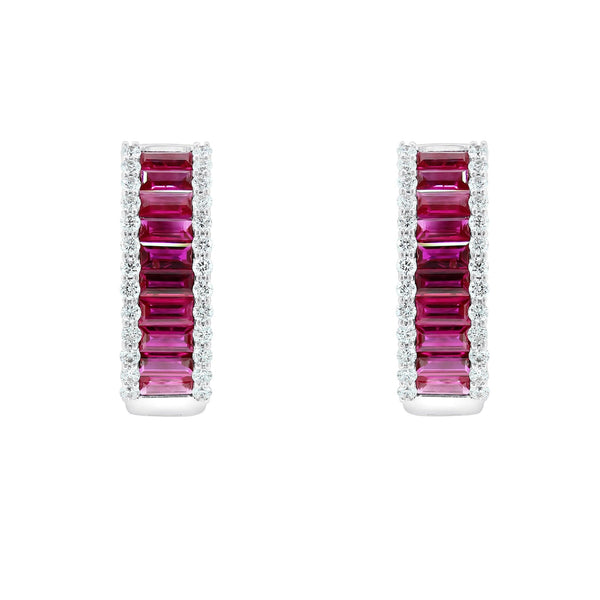 18ct white gold 2.09ct ruby & 0.50ct diamond hoop earrings