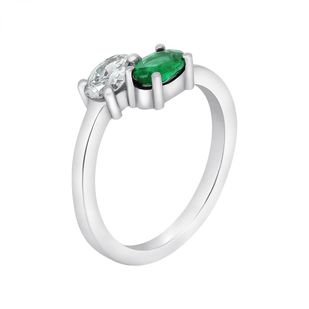 Platinum 0.46ct emerald & 0.37ct diamond 2 stone ring