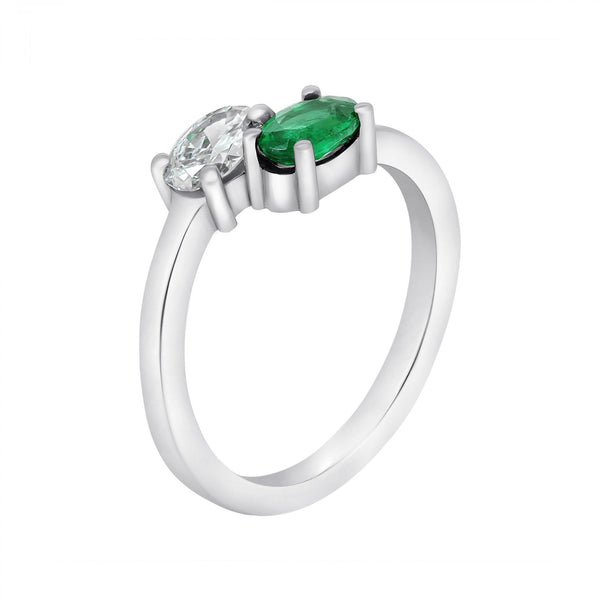 Platinum 0.46ct emerald & 0.37ct diamond 2 stone ring