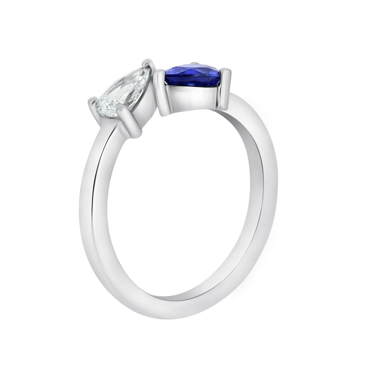 Platinum 0.59ct sapphire & 0.33ct diamond 2 stone ring