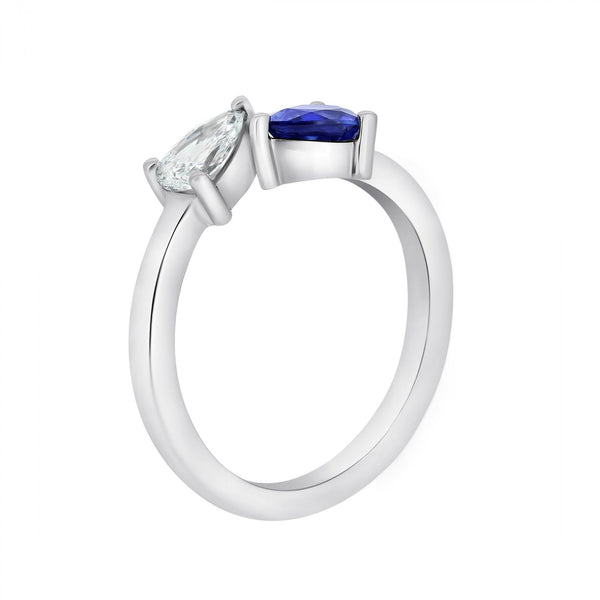 Platinum 0.59ct sapphire & 0.33ct diamond 2 stone ring