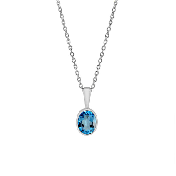 9ct white gold 8mm x 6mm oval swiss blue topaz pendant
