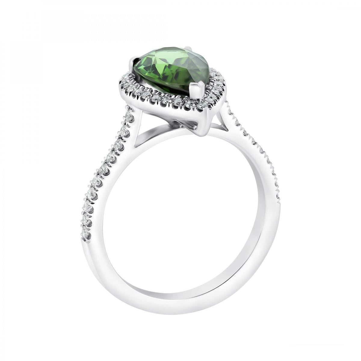 Platinum 2.26ct green tourmaline & 0.38ct diamond cluster ring