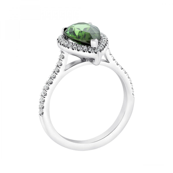 Platinum 2.26ct green tourmaline & 0.38ct diamond cluster ring