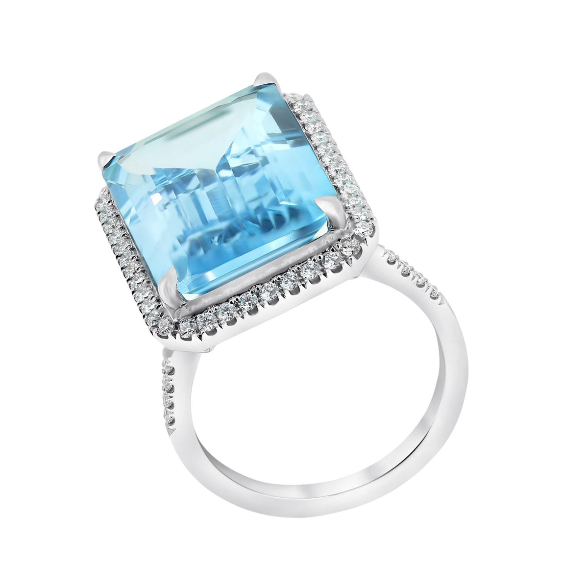Platinum 16.76ct Swiss blue topaz & 0.58ct diamond cluster ring
