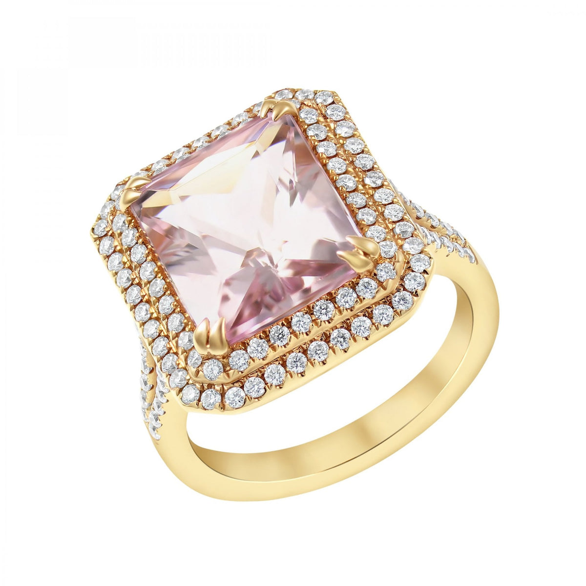 18ct rose gold 7.75ct kunzite & 0.66ct diamond cluster ring