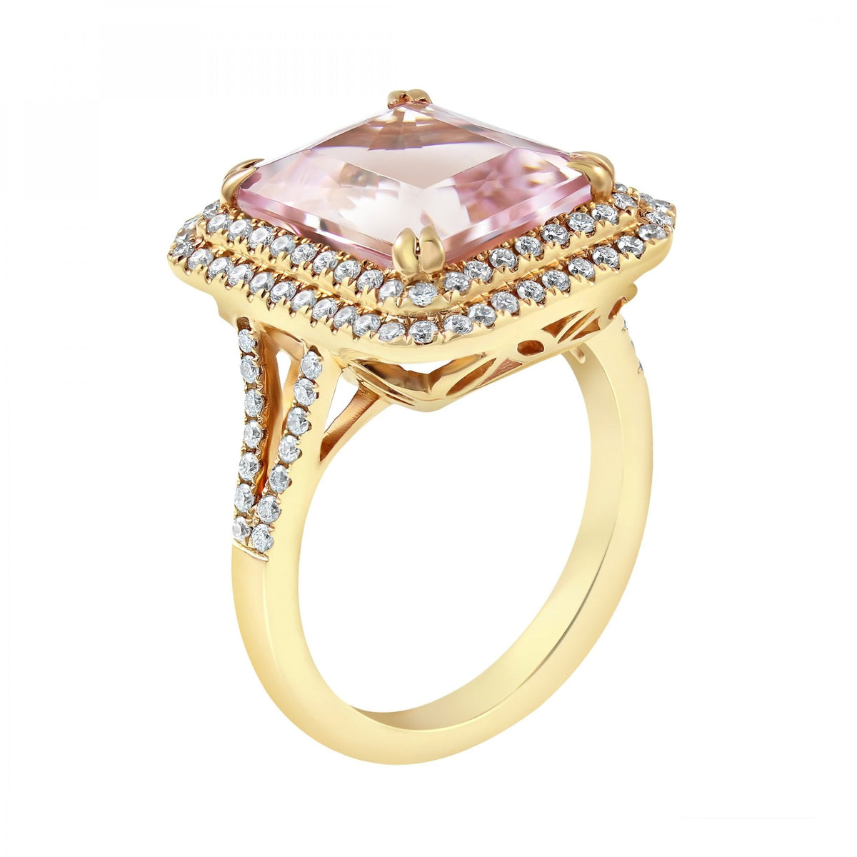 18ct rose gold 7.75ct kunzite & 0.66ct diamond cluster ring