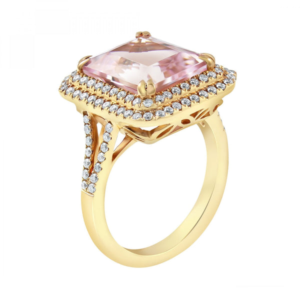 18ct rose gold 7.75ct kunzite & 0.66ct diamond cluster ring