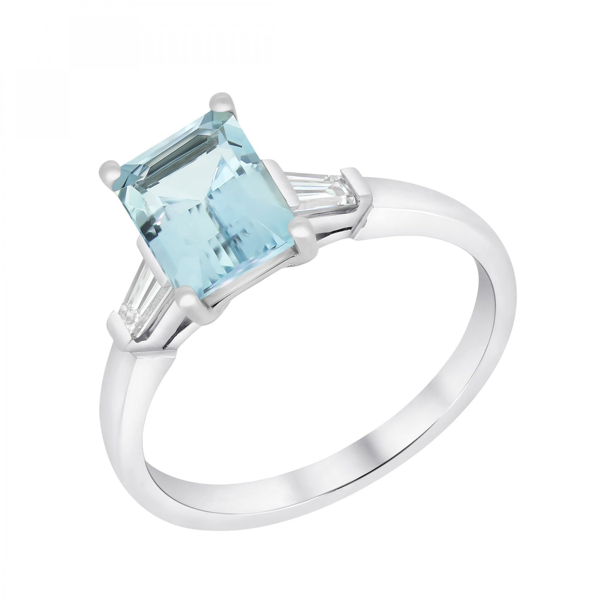 Platinum 1.47ct aquamarine & 0.25ct diamond 3 stone ring