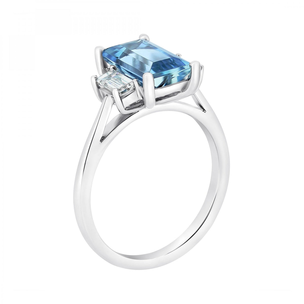 Platinum 1.69ct aquamarine & 0.46ct diamond 3 stone ring
