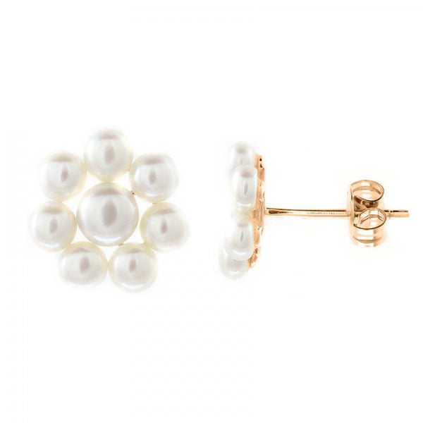 9ct rose gold 5x5mm & 6x6mm pearl cluster earrings