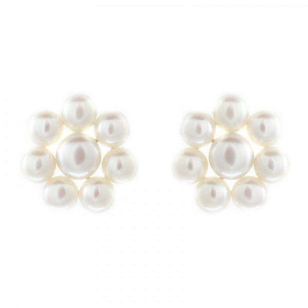 9ct white gold 5x5mm & 6x6mm pearl cluster earrings