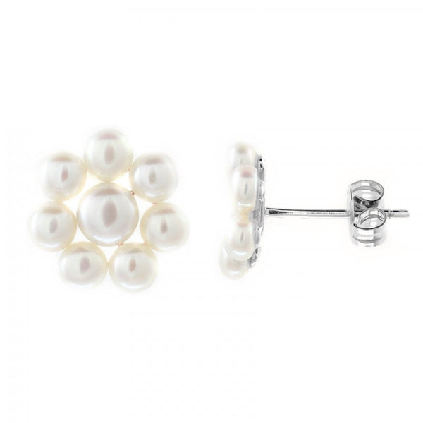 9ct white gold 5x5mm & 6x6mm pearl cluster earrings