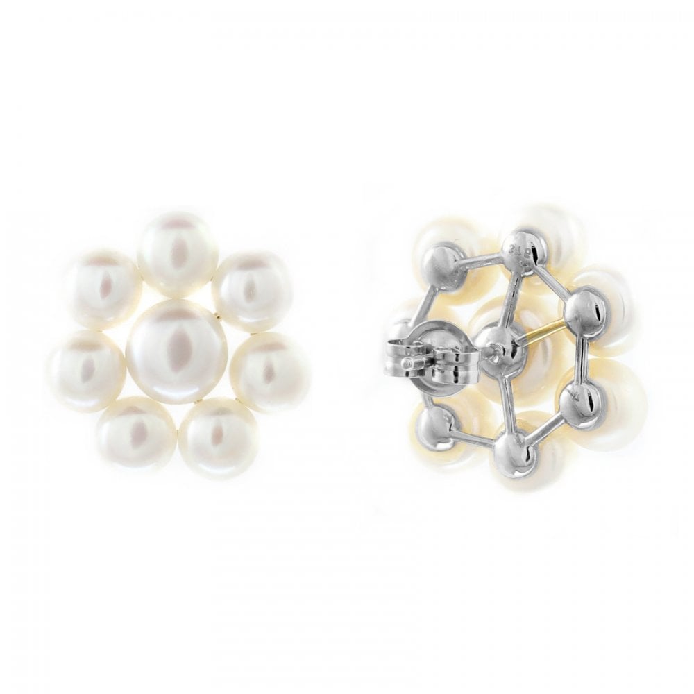 9ct white gold 5x5mm & 6x6mm pearl cluster earrings