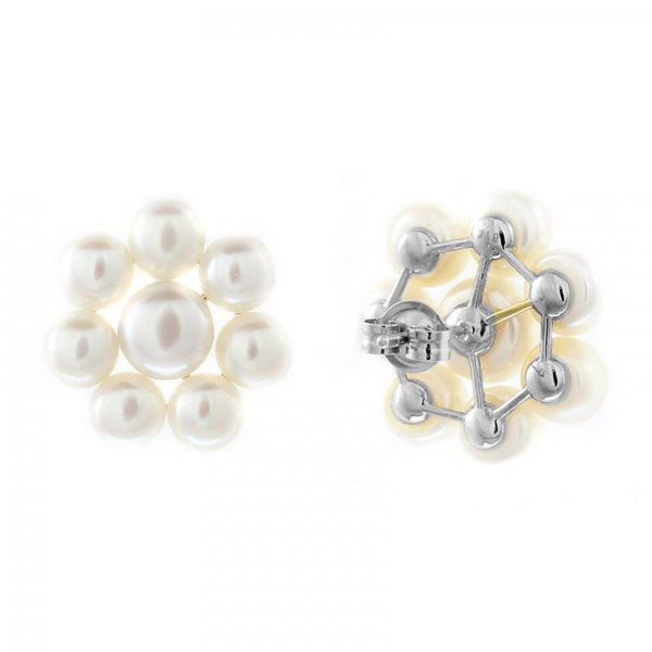 9ct white gold 5x5mm & 6x6mm pearl cluster earrings