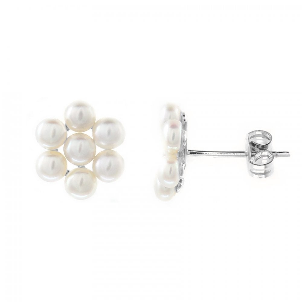 9ct white gold 3x3mm pearl cluster earrings