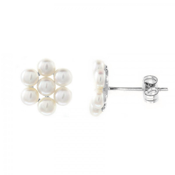 9ct white gold 3x3mm pearl cluster earrings