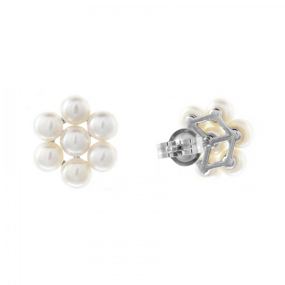 9ct white gold 3x3mm pearl cluster earrings